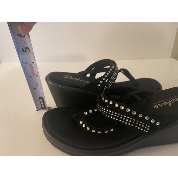 Skechers Womans 3" Black Open Toed Sandles 8.5 With Crystal Accent Beads - Picture 5 of 5